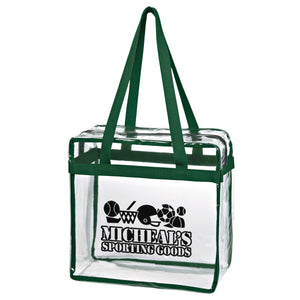 Clear Tote Bag With Zipper - Clear With Forest Green