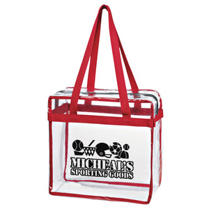 Clear Tote Bag With Zipper - Clear With Red