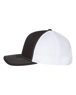 Richardson 112FP Five-Panel Trucker Cap - Black With White