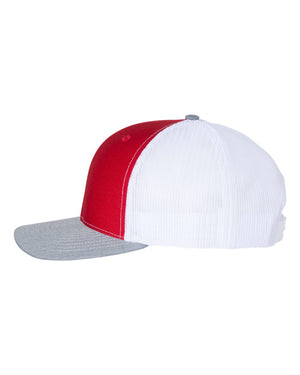 Richardson 112 Adjustable Snapback Trucker Cap - Red And White With Heather Grey