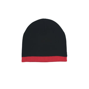 Knit Beanie With Stripe - Black With Red