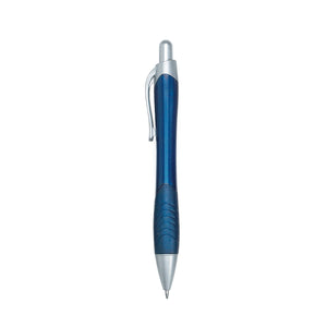 Rio Ballpoint Pen With Contoured Rubber Grip - Metallic Blue