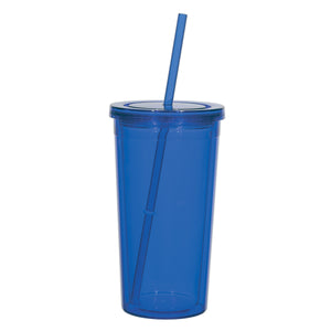 24 Oz. Double Wall Acrylic Tumbler With Straw - Translucent Blue