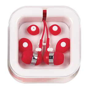 Ear Buds With Microphone - White With Red