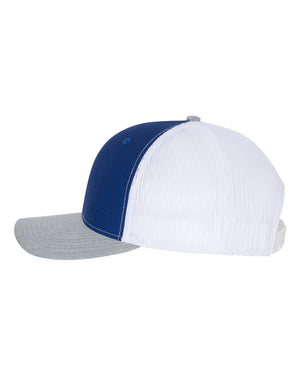 Richardson 112 Adjustable Snapback Trucker Cap - Royal And White With Heather Grey