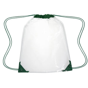 Clear Drawstring Backpack - Clear With Forest Green