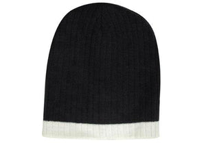 Two Tone Cable Beanie - Custom Embroidered - HP_4195 - Black with White