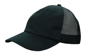 6 Panel Washed Chino Soft Mesh Back Cap - Custom Embroidered - HP_4145 - Black