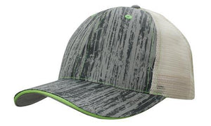 6 Panel Woodprint Poly Twill Mesh Cap - Custom Embroidered - Stone/charcoal/green