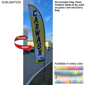 13' Medium Feather Flag Kit, Full Color Graphics, Outdoor Spike base and Bag Included - White