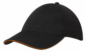 6 Panel US HBC Sandwich Cap & Buckle - Custom Embroidered - HP_4229 - Black with Orange