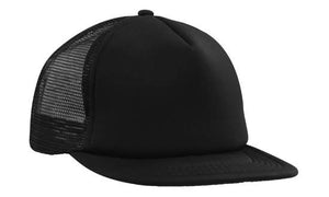 5 Panel Mesh Back Cap with Flat Peak - Custom Embroidered - Black