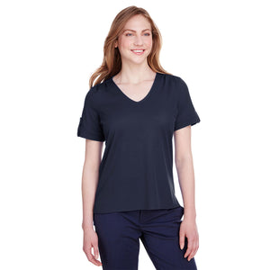 Ladies' CrownLux Performance™ Plaited Rolled-Sleeve Top - Navy