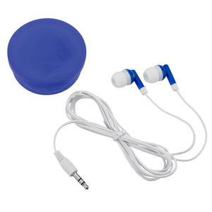 Ear Buds In Round Plastic Case