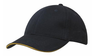 6 Panel Brush Heavy Cotton Sandwich Peak Cap - Custom Embroidered - HP_4210 - Navy with Gold