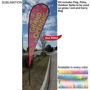 16' X-Large Tear Drop Flag Kit, Full Color Graphics, Outdoor Spike base and Bag Included - White