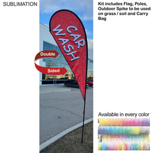 12' Medium Tear Drop Flag Kit, Full Color Graphics, Outdoor Use Spike base and Bag Included - White