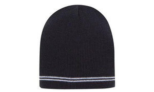 Skull Acrylic Beanie with - Stripes - Custom Embroidered - HP_4259 - Navy with White