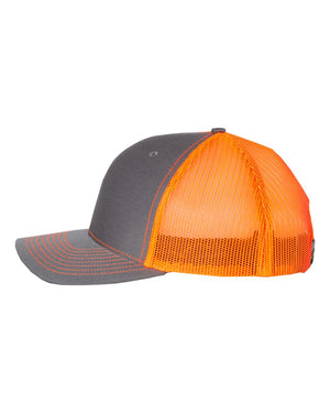 Richardson 112 Adjustable Snapback Trucker Cap - Charcoal With Neon Orange