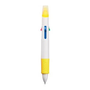 Quatro Pen With Highlighter - White With Yellow