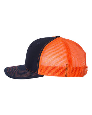 Richardson 112 Adjustable Snapback Trucker Cap - Navy With Orange