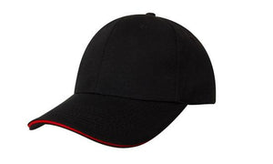 6 Panel Chino Twill Cap with Sandwich - Custom Embroidered - HP_4080 - Black with Red