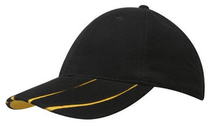 6 Panel BHC Cap with Peak Inserts - Custom Embroidered - HP_4018 - Black with Gold