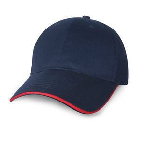 Constructed Mid Weight Brushed Cotton Twill Sandwich Cap - Navy With Red