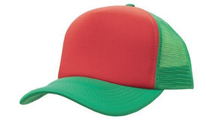 Mesh Back Baseball Cap - Custom Embroidered - Red with Emerald Green