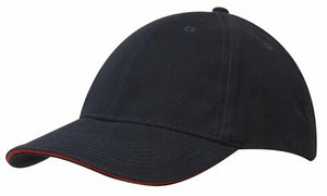 6 Panel Brush Heavy Cotton Sandwich Peak Cap - Custom Embroidered - HP_4210 - Navy with Red