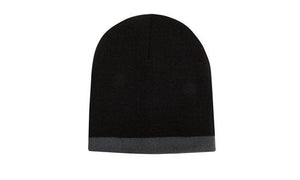 Acrylic 2 Tone Rolled Down Beanie - Custom Embroidered - HP_4188 - Black with Charcoal