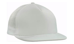 5 Panel Mesh Back Cap with Flat Peak - Custom Embroidered - White