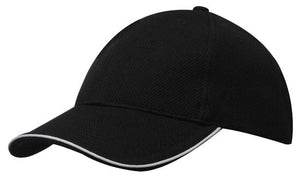 6 Panel Double Pique Mesh Cap with Sandwich - Custom Embroidered - HP_4185 - Black with White