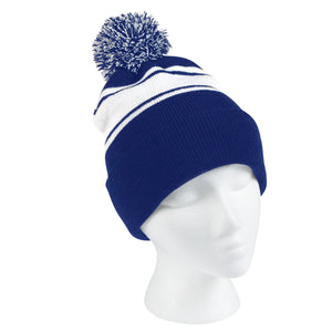 Two-Tone Knit Pom Beanie With Cuff - Royal Blue