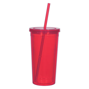 24 Oz. Double Wall Acrylic Tumbler With Straw - Translucent Red