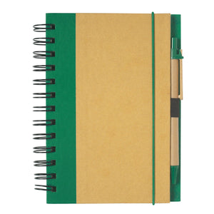 Eco-Friendly 5" X 7" Spiral Notebook & Pen - Natural With Green