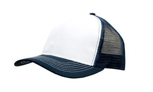 6 Panel Mesh Back Cap Breathable P-Twill - Custom Embroidered - HP_3819 - White with Navy