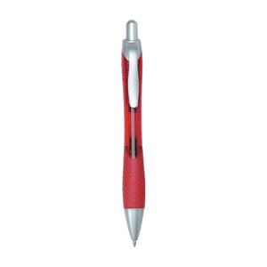 Rio Ballpoint Pen With Contoured Rubber Grip - Translucent Red