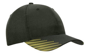 6 Panel Breathe P-Twill with Peak Print Cap - Custom Embroidered - HP_4007 - Black with Gold and Red