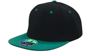 Black with Green 6 Panel Two Tone Flat Peak Cap