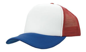 Mesh Back Baseball Cap - Custom Embroidered - White with Red with Royal