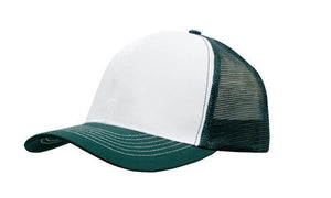 6 Panel Mesh Back Cap Breathable P-Twill - Custom Embroidered - HP_3819 - White with Forest Green