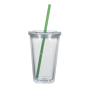 16 Oz. Newport Acrylic Tumbler With Straw - Clear with Green