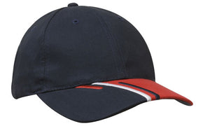 6 Panel Brushed Cotton Cap 3 Colour Peak - Custom Embroidered - HP_4178 - Navy with White and Red