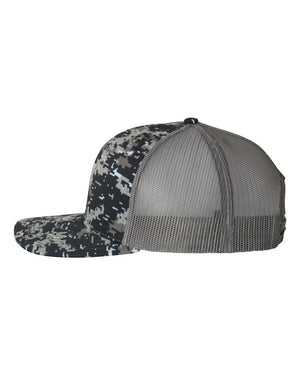 Richardson 112P Patterned Snapback Trucker Cap - Navy Digital Camo With Charcoal