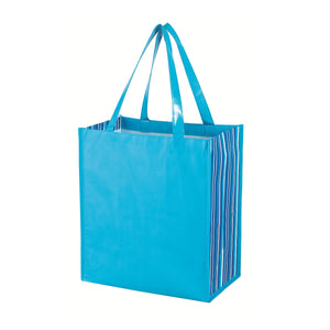 Shiny Laminated Non-Woven Tropic Shopper Tote Bag - Blue