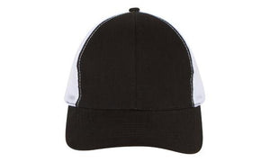 6 Panel Brush Cotton Cap with Mesh Back - Custom Embroidered - HP_4181 - Black with White