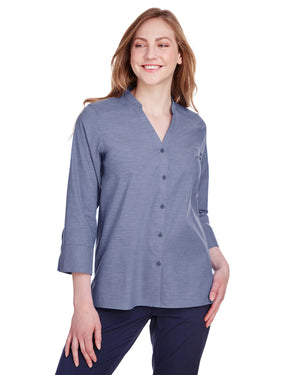 Devon & Jones Ladies' Crown Collection® Stretch Pinpoint Chambray Three-Quarter Sleeve Blouse