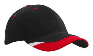 6 Panel BHC Cap with Peak Indent & Print - Custom Embroidered - HP_4125 - Black with Red and White