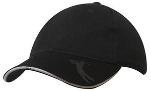 6 Panel BHC Golf Cap Embossed Peak - Custom Embroidered - HP_4022 - Black and Stone